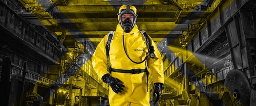 Chemical Suit - Tyvek Material, Multiple Sizes, Bright Yellow Color | 1.5 kg Weight, Double Stitched Seams, Zipper Closure, Nitrile Gloves