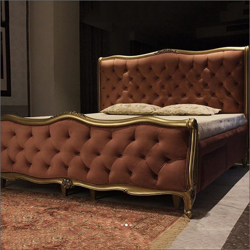 Wooden Double Bed With Plain Cushion
