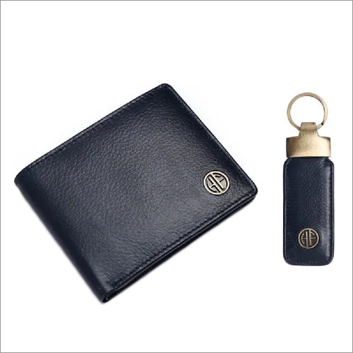 GS594-BN-KR Corporate Leather Gift Set - Solid Blue Leather | Includes Wallet & Keychain for Elegant Corporate Gifting