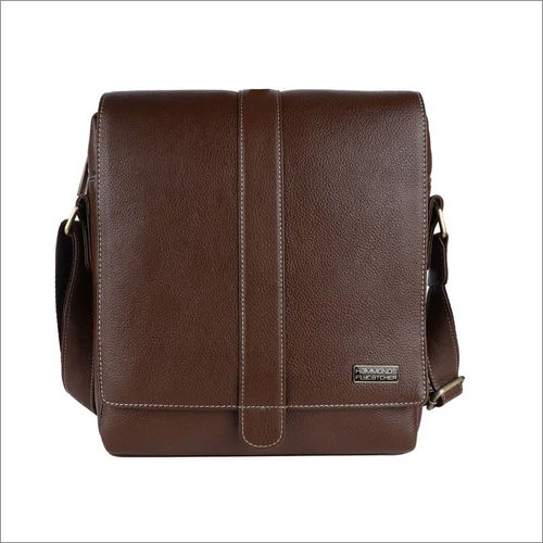Leather Side Bag - Zipper Closure, Solid Brown Design | Premium Quality Full-Grain Leather