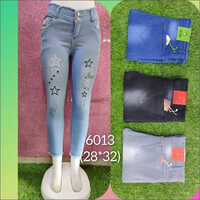 Black Ladies Printed Denim Jeans