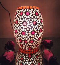 Mini Round Dholak Turkish Mosaic Table Lamp