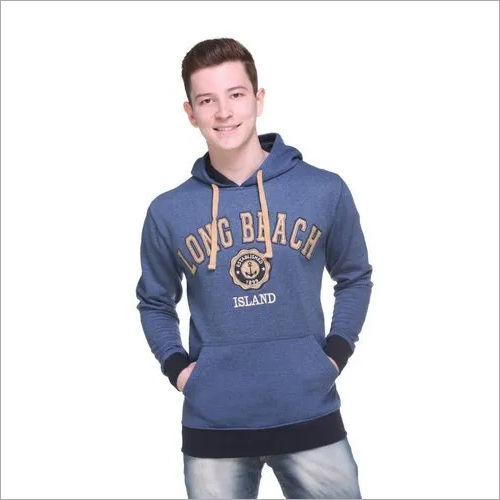 Blue Mens Hooded T Shirt