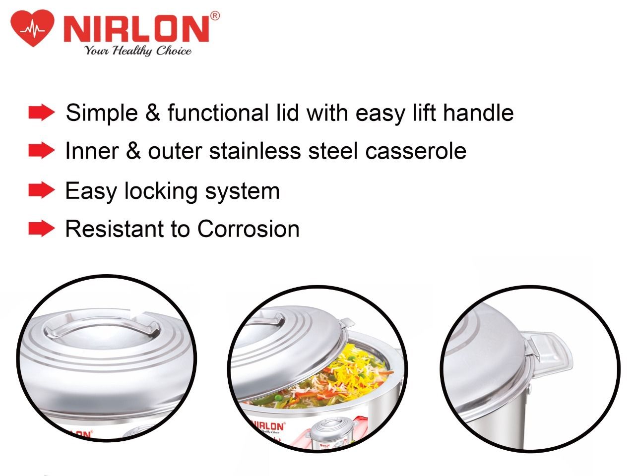 Nirlon Stainless Steel Casserole 3500 Ml