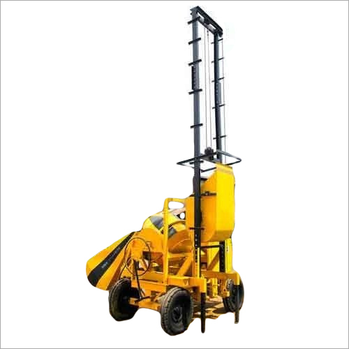 Concrete Mixer With Lift - Yellow Manual Control Dual Benefits for Apartment and Building Construction | Efficient Cement Mixing and Lifting in One Engine