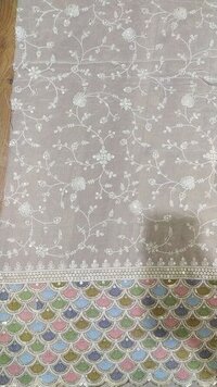 Fox Georgette D 3415 a - Fox Georgette, 44" Length x 42" Width, White Color | Embroidered Texture, Light in Weight, Washable, For Commercial Use