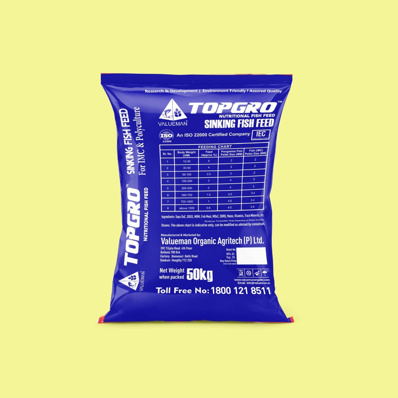 Topgro Sinking Fish Feed Size (1.8 - 2.5/2.8) 22P/4F to 28P/4F