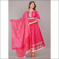 Bandhej Gown Suit with Dupatta pink