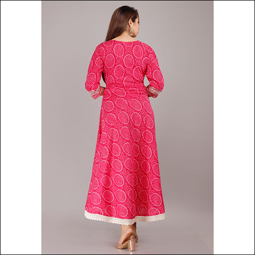 Bandhej Gown Suit with Dupatta pink