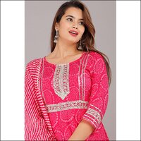 Bandhej Gown Suit with Dupatta pink