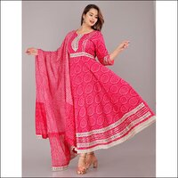 Bandhej Gown Suit with Dupatta pink
