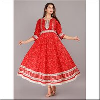 Bandhej Gown Suit with Dupatta Red
