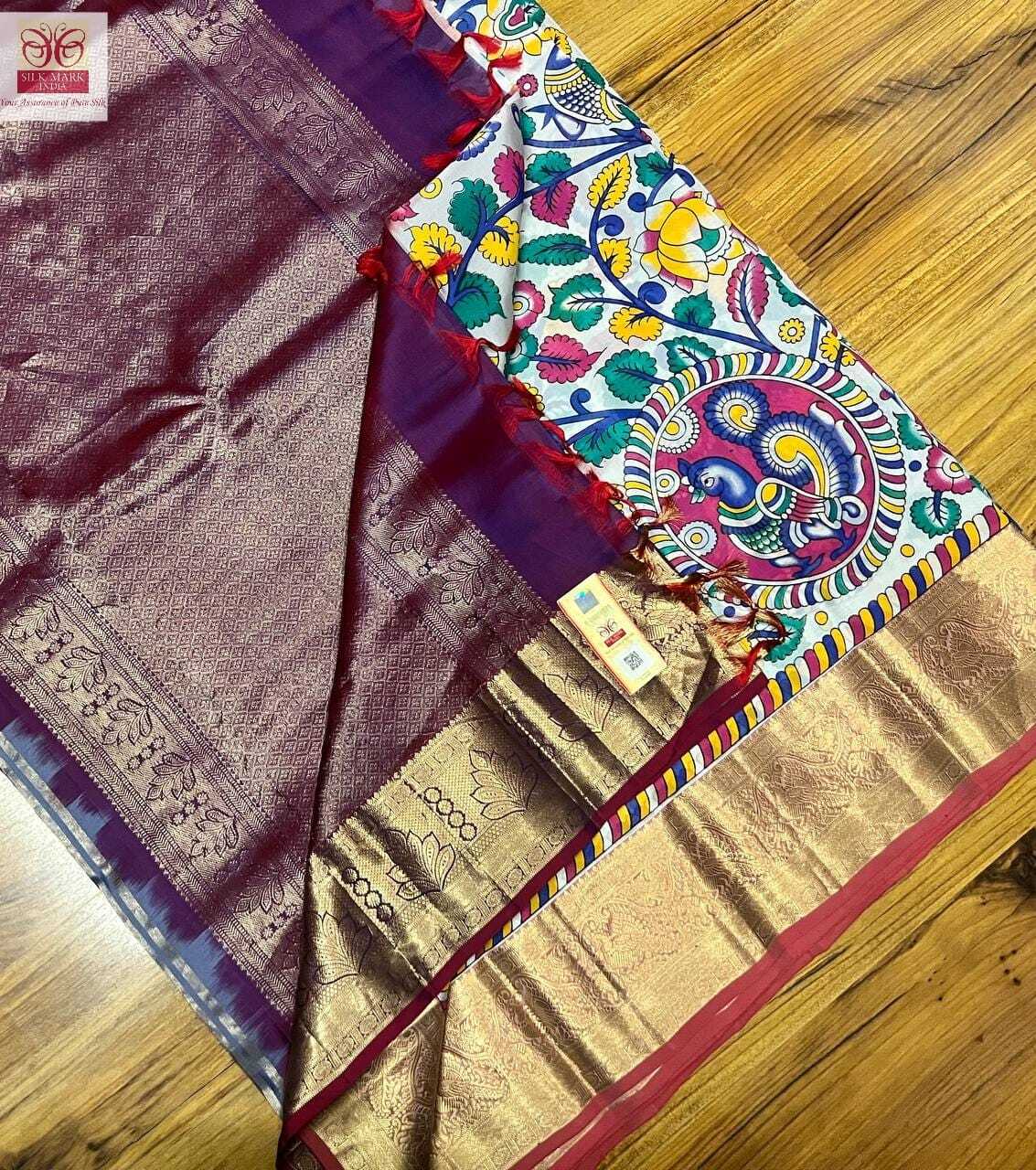 kanchipuram kalamakari soft silk saree