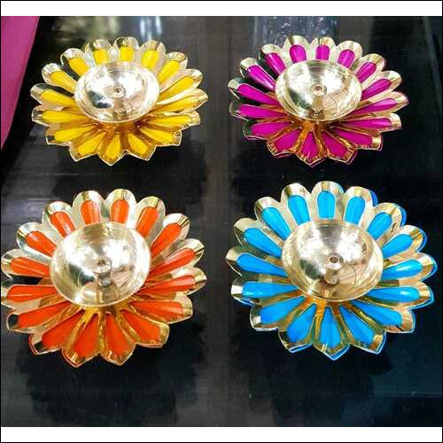 Multicolour Brass Diya Combo Set