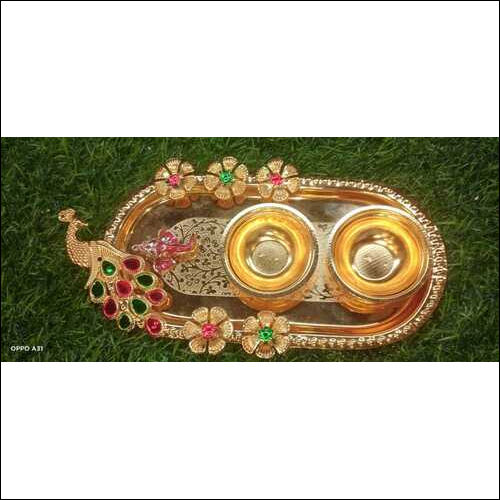 Special Diwali Tray With 2 Bowls Having Peacock Design