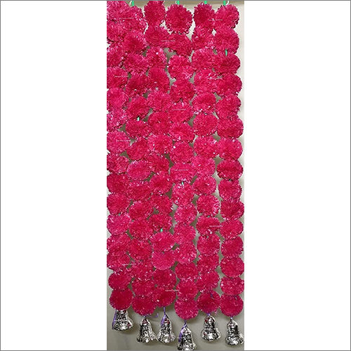 Sphinx Artificial Marigold Fluffy Flowers And Golden Bells Garlands Torans Wall Hangings For Decoration Pack Of 6 Strings Dark Pink (Rani) Length: 2.5 Foot (Ft)