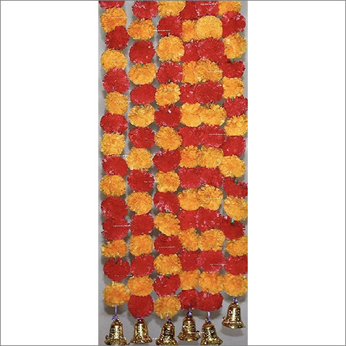 Sphinx Artificial Marigold Fluffy Flowers And Golden Bells Garlands Torans Wall Hangings For Decoration Pack Of 6 Strings Light Orange And Red