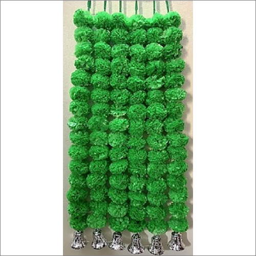 Sphinx Artificial Marigold Fluffy Flowers And Golden Bells Garlands Torans Wall Hangings For Decoration Pack Of 6 Strings Green