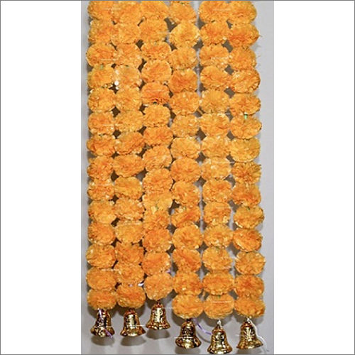 Sphinx Artificial Marigold Fluffy Flowers And Golden Hanging Bells Garlands Torans Wall Hangings For Decoration Pack Of 6 Strings Light Orange