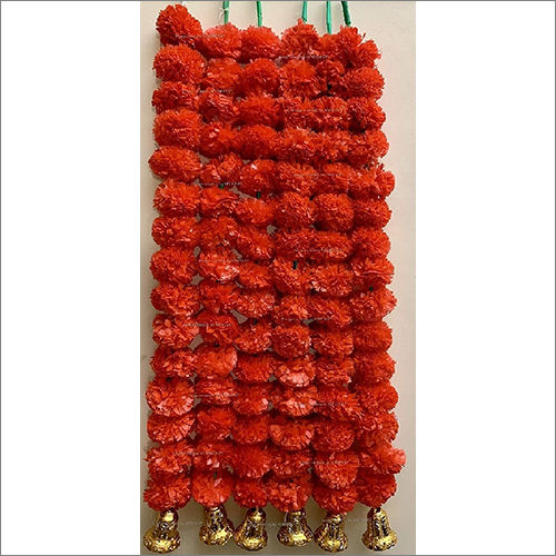 Sphinx Artificial Marigold Fluffy Flowers And Golden Bells Garlands Torans Wall Hangings For Decoration Pack Of 6 Strings Red
