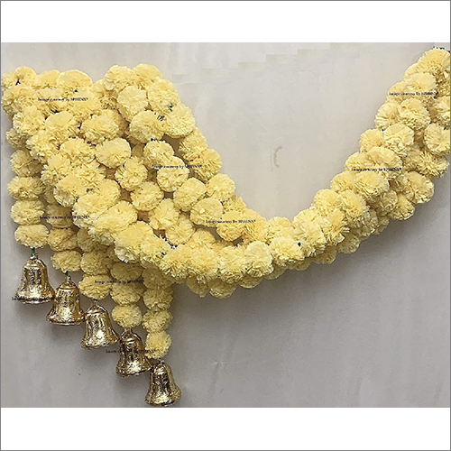 Sphinx Artificial Marigold Fluffy Flowers And Golden Silver Hanging Bells Garlands Torans Wall Hangings For Decoration Pack Of 5 Strings Cream