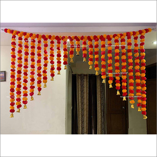 Sphinx Artificial Marigold Fluffy Flowers Grand Entrance Shamiyana Mandap Toran For Decoration Light Orange And Red