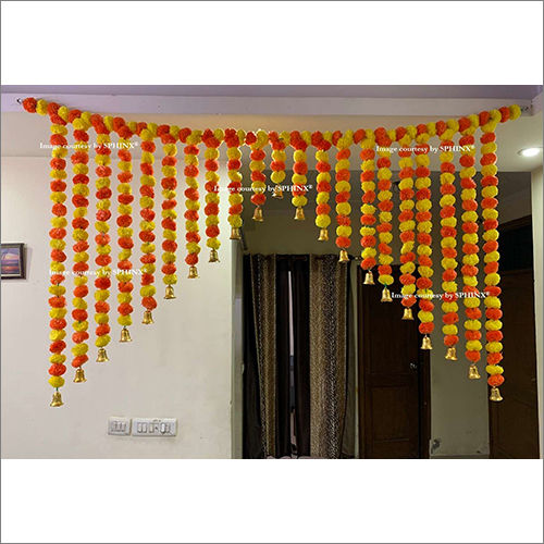 Sphinx Artificial Marigold Fluffy Flowers Grand Entrance Shamiyana Mandap Toran For Decoration Yellow And Dark Orange