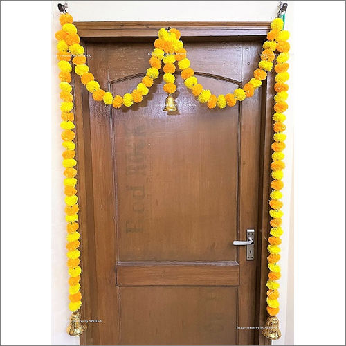 Sphinx Artificial Marigold Fluffy Flowers Single Line Door Toran Set Door Hangings Yellow And Light Orange