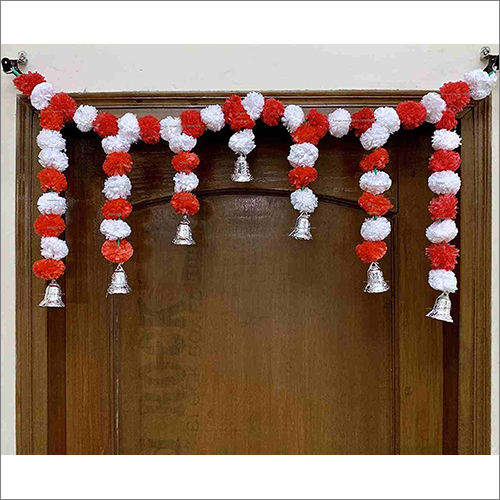 Sphinx Artificial Marigold Fluffy Flower Garlands Door Toran Set Door Hangings For Decoration White And Red