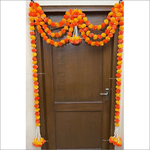 Sphinx Artificial Marigold Fluffy Flowers And Tuberose (Rajnigandha) Triple Line Door Toran Set Door Hangings Light And Dark Orange