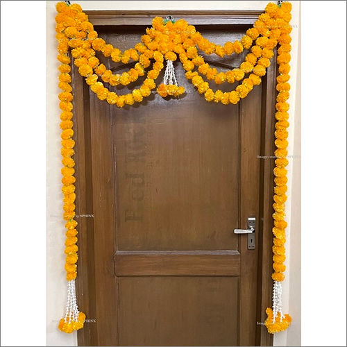 Sphinx Artificial Marigold Fluffy Flowers And Tuberose (Rajnigandha) Triple Line Door Toran Set Door Hangings Light Orange