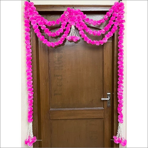 Sphinx Artificial Marigold Fluffy Flowers And Tuberose (Rajnigandha) Triple Line Door Toran Set Door Hangings Light Pink
