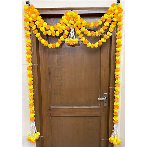 Sphinx Artificial Marigold Fluffy Flowers And Tuberose (Rajnigandha) Triple Line Door Toran Set Door Hangings Yellow And Light Orange