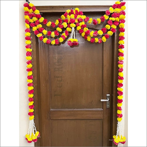 Sphinx Artificial Marigold Fluffy Flowers And Tuberose (Rajnigandha) Triple Line Door Toran Set Door Hangings Yellow And Red