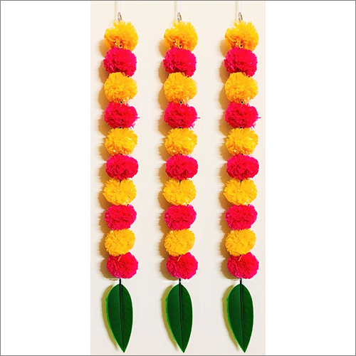 Sphinx Artificial Marigold Fluffy Flowers And Mango Leaves Garlands For Decoration Light Orange And Red