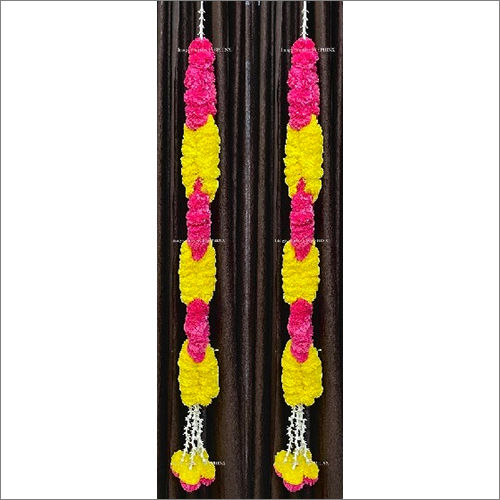 Sphinx Artificial Marigold Fluffy Flowers Garlands Rope Chain Motif Strings Pack Of 2 (Yellow And Dark Pink)