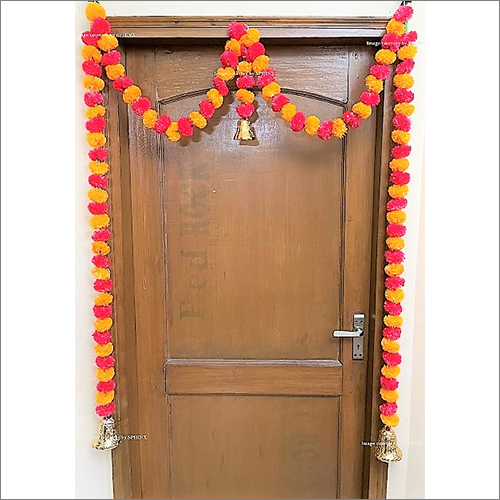 Sphinx Artificial Marigold Fluffy Flowers Single Line Door Toran Set Light Orange And Red Door Hangings