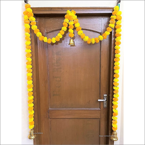 Artificial Marigold Fluffy Flowers Yellow And Light Orange Single Line Door Toran Set Door Hangings