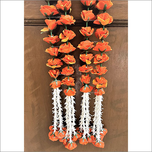 Decorative Flower Sphinx Artificial Velvet Roses And Clustered Tuberose (Rajnigandha) Garlands Approx. 2.5 Ft (Marmalade Orange)