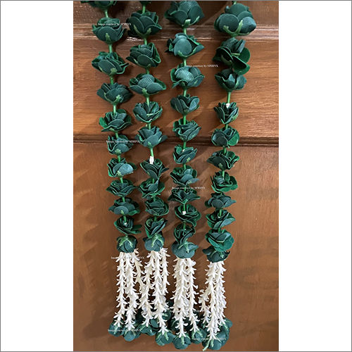 Decorative Flower Sphinx Artificial Velvet Roses And Clustered Tuberose (Rajnigandha) Garlands Approx. 2.5 Ft. (Dark Green)