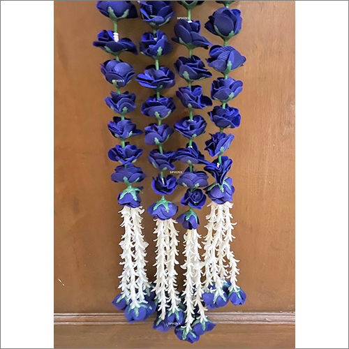 Decorative Flower Sphinx Artificial Velvet Roses And Clustered Tuberose (Rajnigandha) Garlands Approx. 2.5 Ft. (Royal Blue)