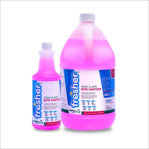 Fresher Spray And Wipe With Sanitizer - Multi Surface Cleaner, Pink Liquid For Streak-free Shine On Windows, Mirrors, Counters, And Appliances