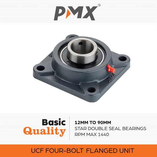 UCF Four Bolt Flanged Bearing - Cast Iron, 203-218 mm Size, Grey Color, Double Star Seal, Limiting Speed 1440 RPM, Grease Lubrication 