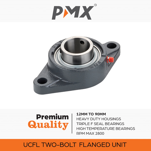 UCFL Two Bolt Flanged Bearings - Cast Iron, Size 204-215 mm, Grey Color | Triple Seal, Limiting Speed 1400 to 2800 RPM, Grease Lubrication