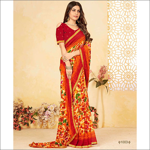 Solid Saree Mall Cream Party Wear Georgette Fancy Saree at Rs 974 in Surat