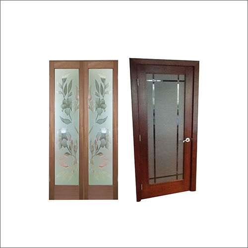 Brown Glass Wooden Frame Door