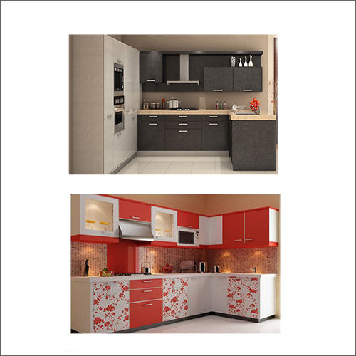 Multicolor G-shaped Layout Modular Kitchen