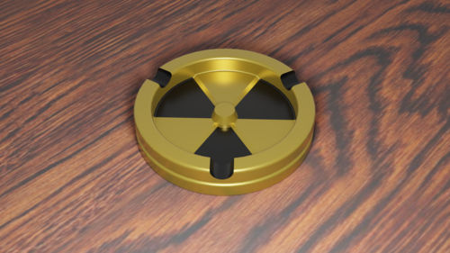 Round Ash Tray with Radiation Hazard Symbol Gold Plated