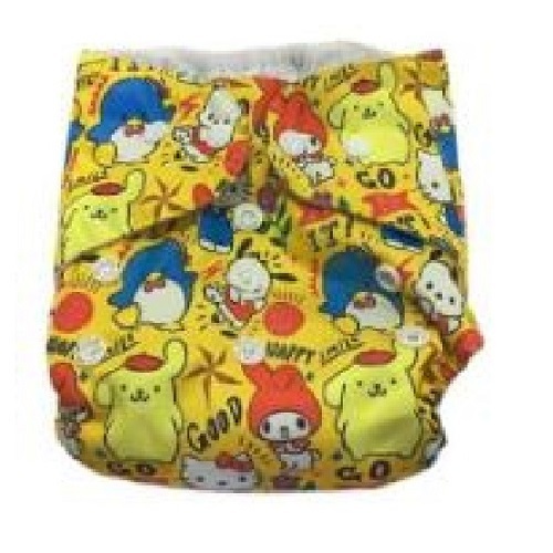 baby button diaper yellwow printed