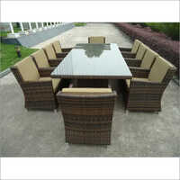 Outdoor Rattan Dining Set - Metal Frame With Rattan, Dark Brown Finish | Modern Design, Ten-seater, No Assembly Required, Ideal For Garden And Resort Use